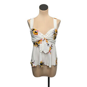 A.L.C. Tank Top Womens 8 White‎ Floral Sleeveless Bow Tie Front Blouse Summer
